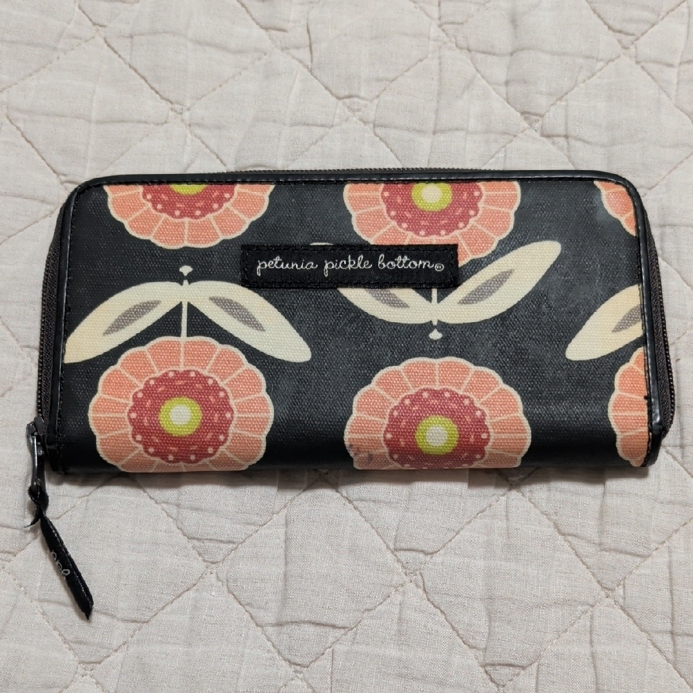Petunia Pickle Bottom Black and Pink Floral Wallet